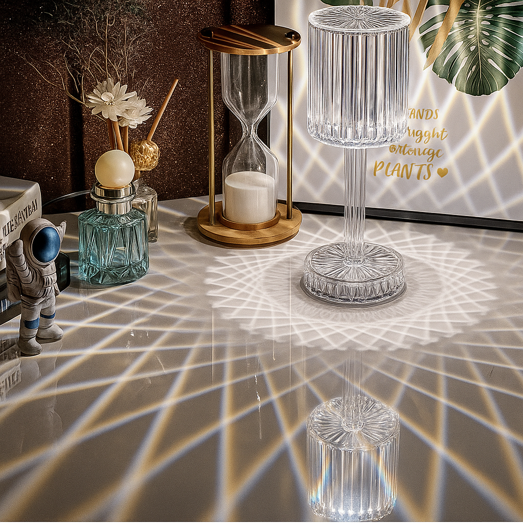 Luminária Cristal Diamante Acrílica LED USB com 3 Cores e Touch