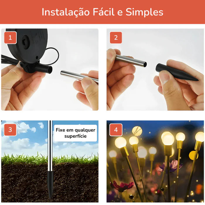 Kit Luminária Solar LED Decorativa Efeito Vagalume Para Jardim