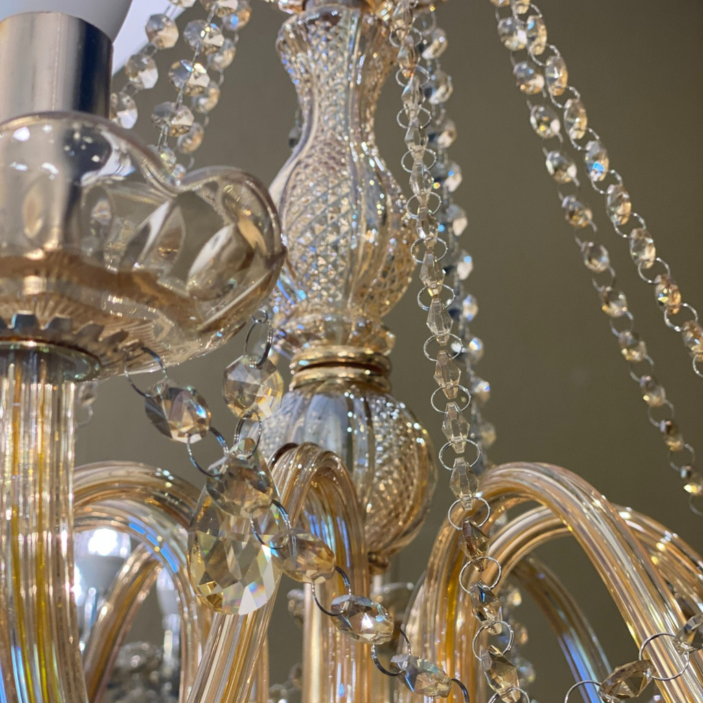 Lustre de Cristal Candelabro 8 braços Âmbar E14 Sala de Jantar Luxo Moderno