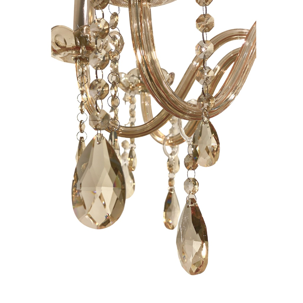 Lustre de Cristal Candelabro 8 braços Âmbar E14 Sala de Jantar Luxo Moderno