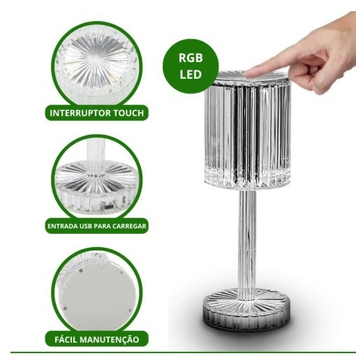 Luminária De Mesa Cristal Diamante Abajur de Cabeceira 3 Mudança De Cor Criativo Luz LED Acrílica