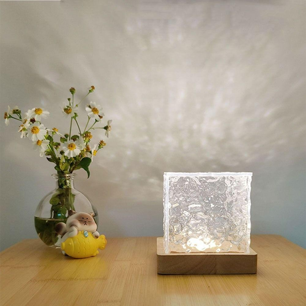 Projector Luz Nocturna Criativa De Ondulação De Água Acrílica Rotativa Lâmpada De Iluminação Com Cristal De Onda Marinha