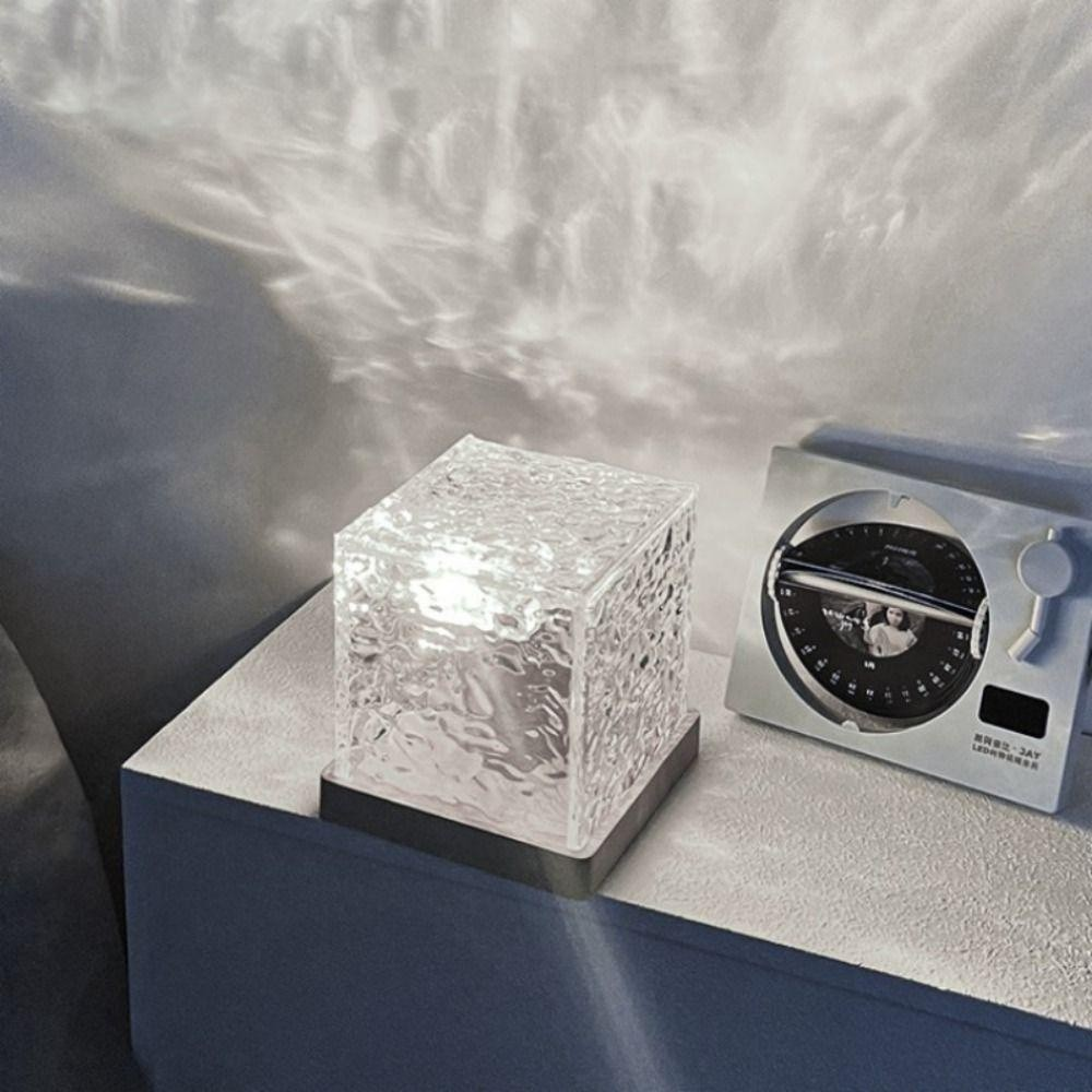Projector Luz Nocturna Criativa De Ondulação De Água Acrílica Rotativa Lâmpada De Iluminação Com Cristal De Onda Marinha