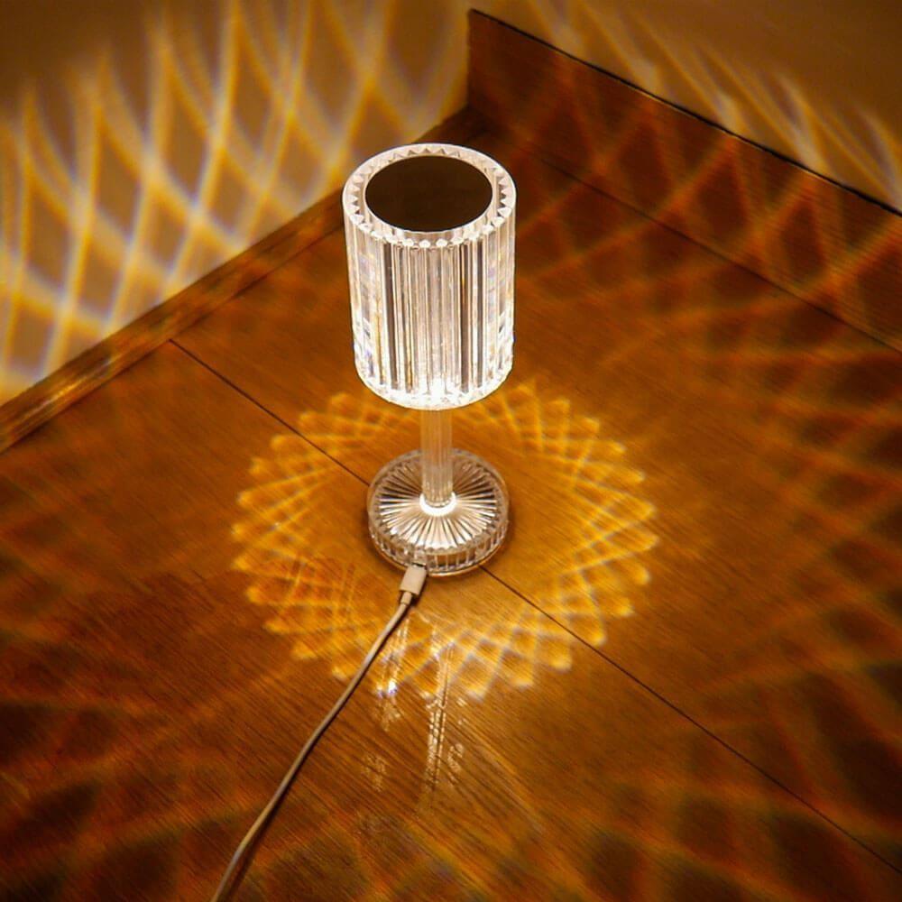 Luminária Cristal Diamante Acrílica LED USB com 3 Cores e Touch