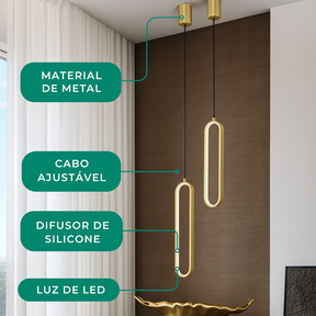 Kit 2 Luminárias Pendentes LED com Design Anel Alongado