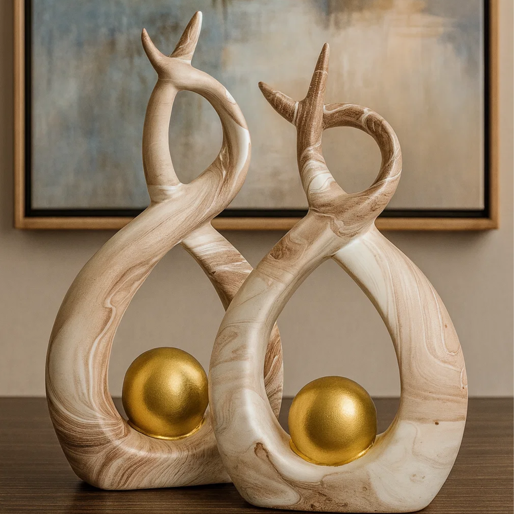 Dupla de Vasos Decorativos em Cerâmica com Esfera Dourada