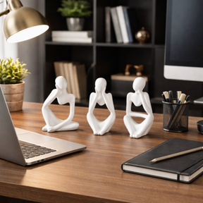 Kit Decorativo com 3 Estátuas Pensador Moderno em Porcelana