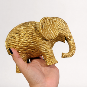 Estatueta Elefante da Sorte Decorativo Dourado Textura Sisal