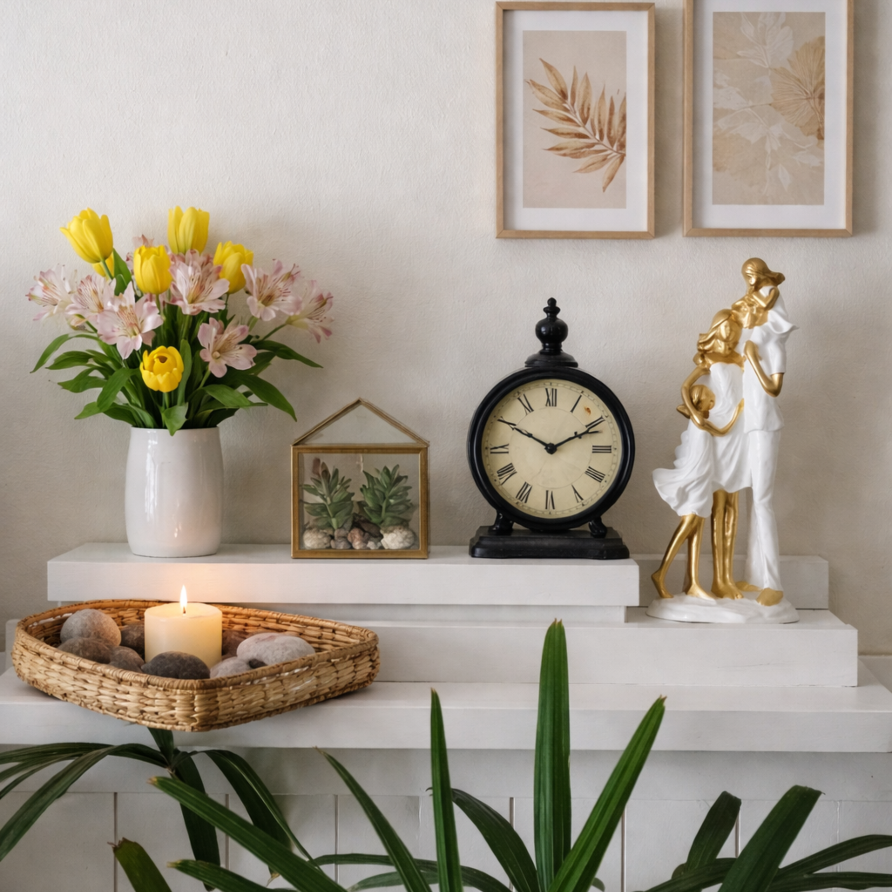 Escultura Decorativa Família Harmônica Pai, Mãe e 2 Filhas Gesso