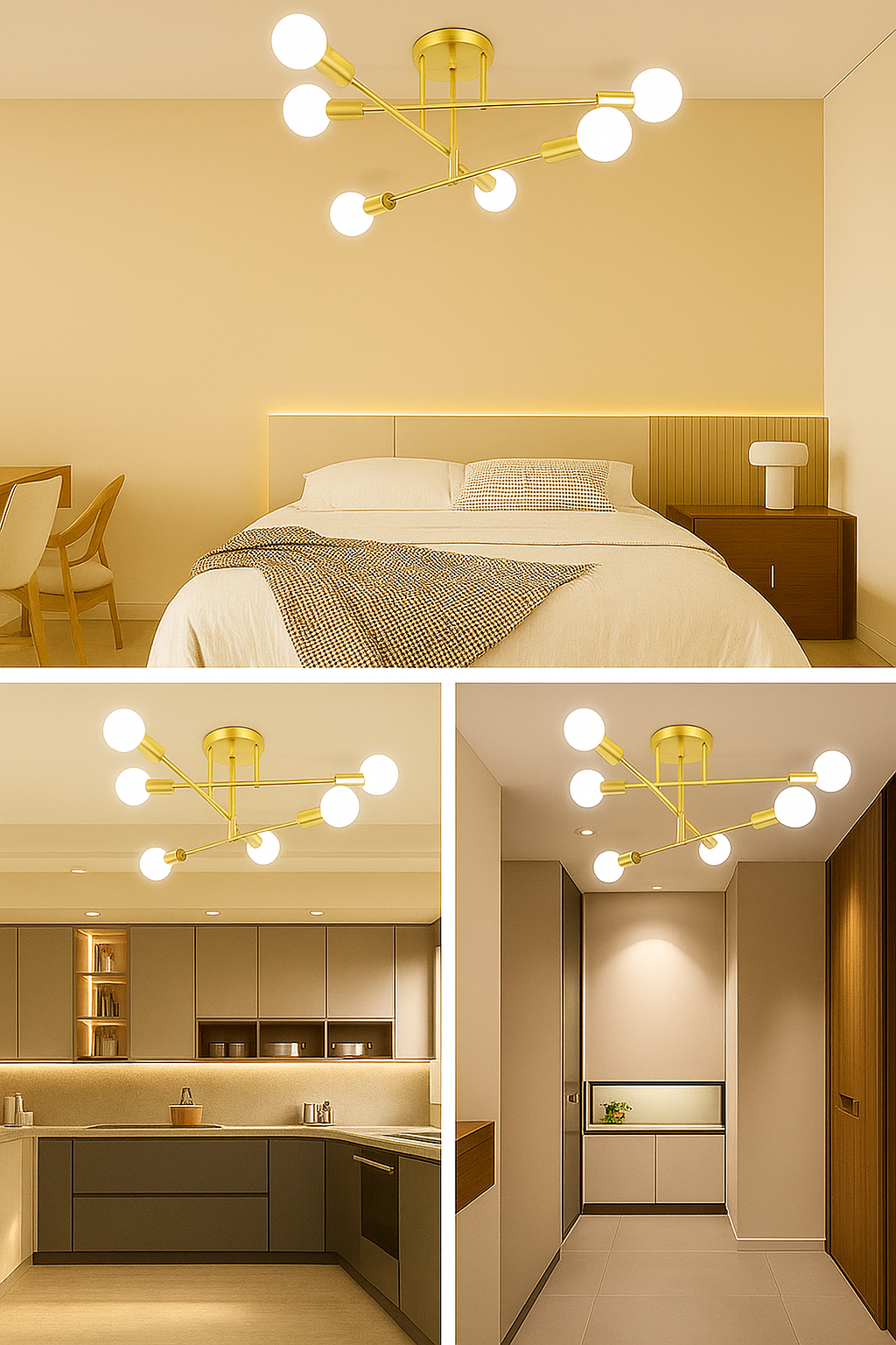 Lustre Moderno Nórdico com Acabamento em Ouro Antigo Sofisticado