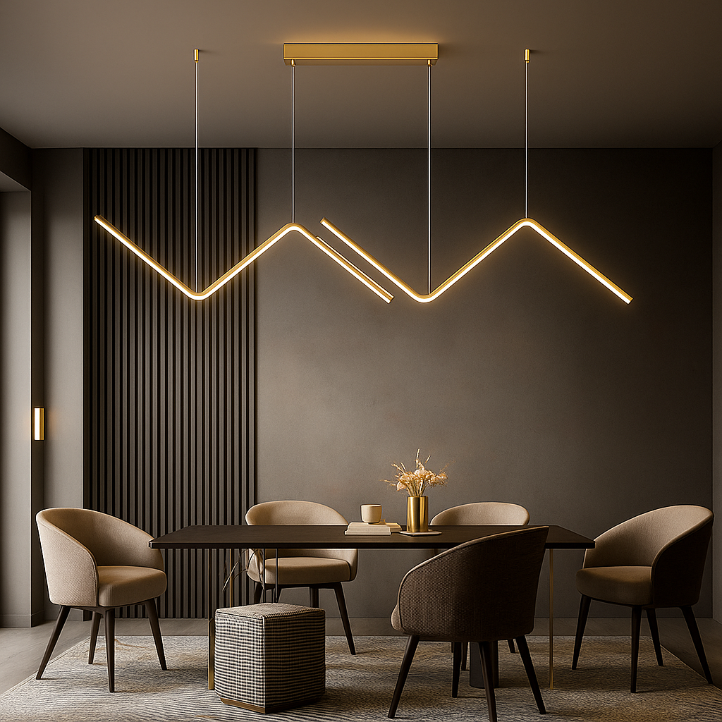 Luminária LED Pendente Geométrica Dourada com 3 Tons de Luz