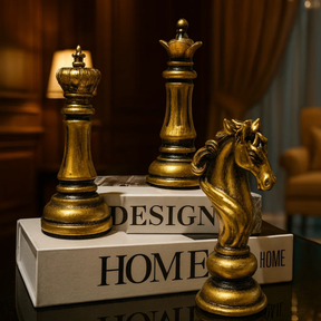 Estatuetas Decorativas 3 peças de Xadrez Rei Rainha e Cavalo