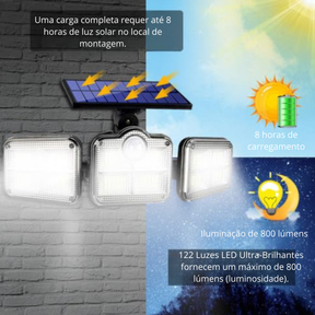 Refletor Solar COB com Sensor de Presença IP65 para Parede