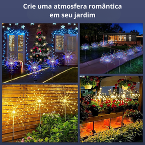 Luminária Solar Estaca LED Efeito Fogos de Artifício para Jardim