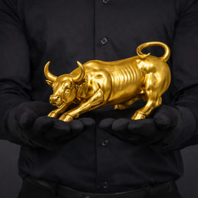 Escultura Decorativa Touro Wall Street Dourado em Resina