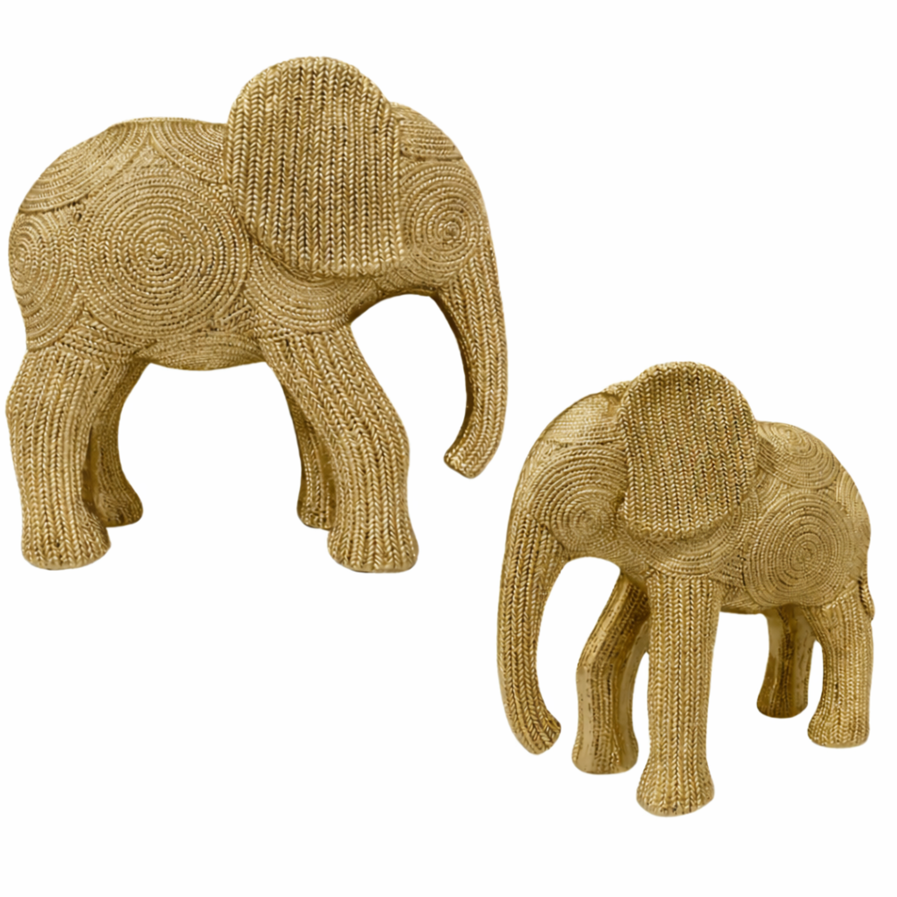 Estatueta Elefante da Sorte Decorativo Dourado Textura Sisal