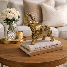 Escultura Elefante Indiano Dourado Decorativo Prosperidade e Sorte