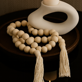 Colar Decorativo Rústico para Mesa em Contas de Madeira Crua