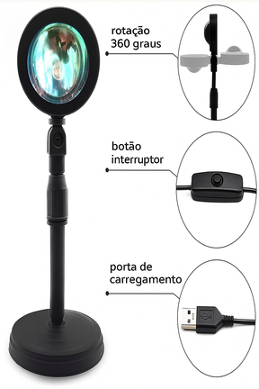Luminária Projetor Pôr do Sol LED com 16 Cores e Controle Remoto