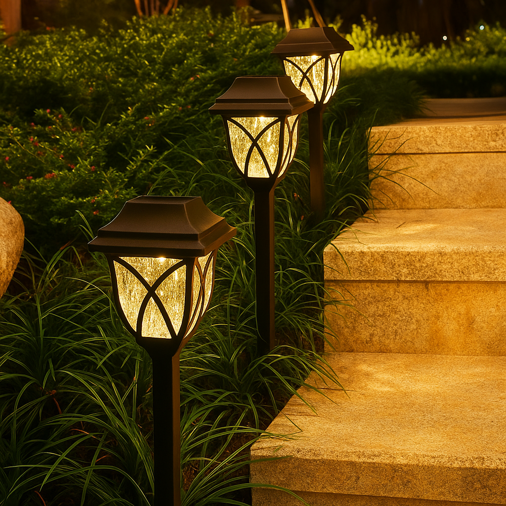 Kit Luminária Solar Casinha com Haste Fixadora para Jardim