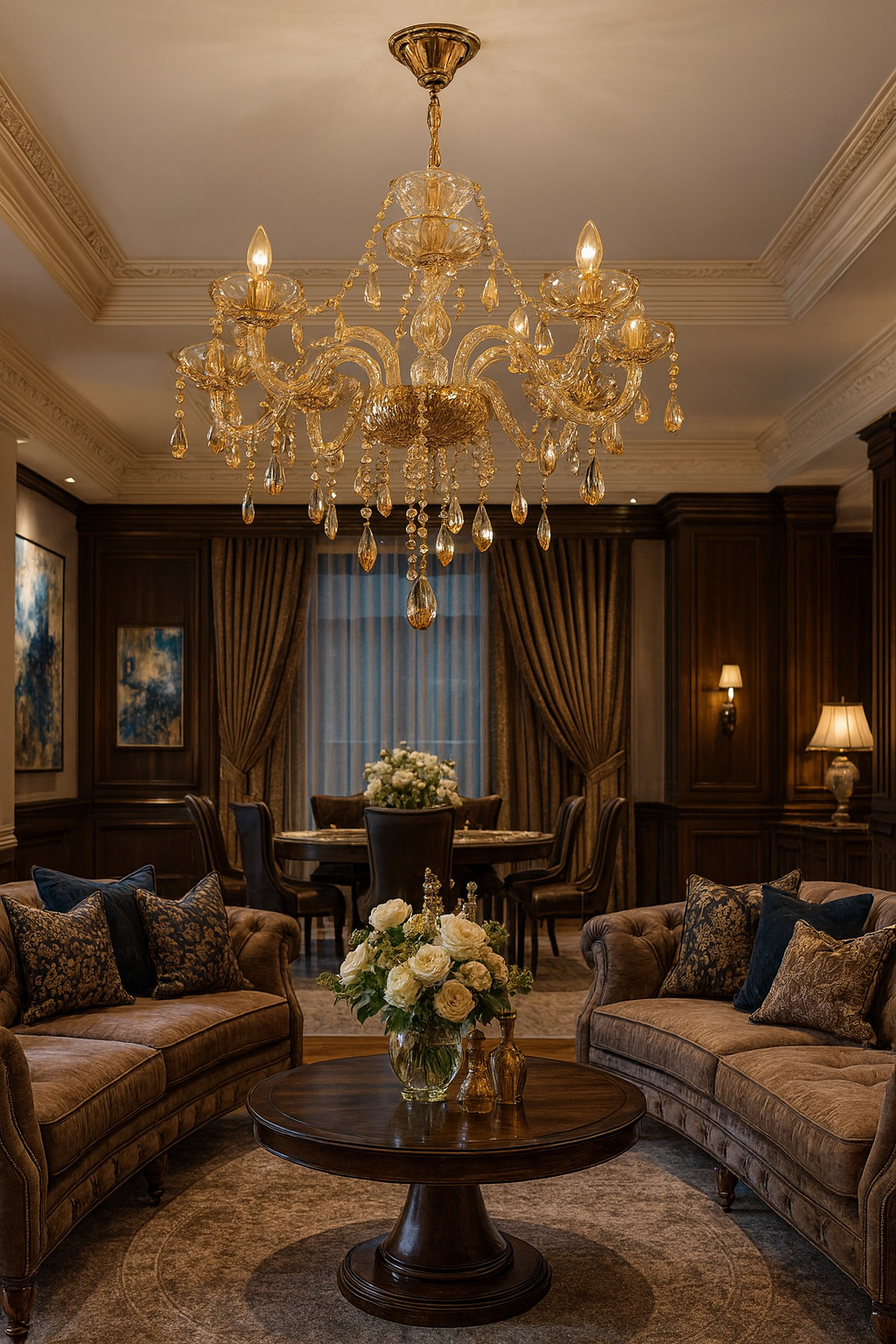 Lustre de Cristal Clássico Candelabro Âmbar com 8 Braços