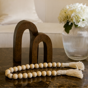 Colar Decorativo Rústico para Mesa em Contas de Madeira Crua