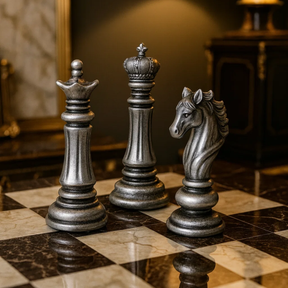 Estatuetas Decorativas 3 peças de Xadrez Rei Rainha e Cavalo