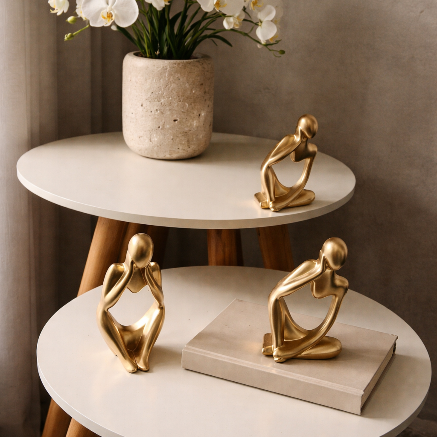Kit Decorativo com 3 Estátuas Pensador Moderno em Porcelana