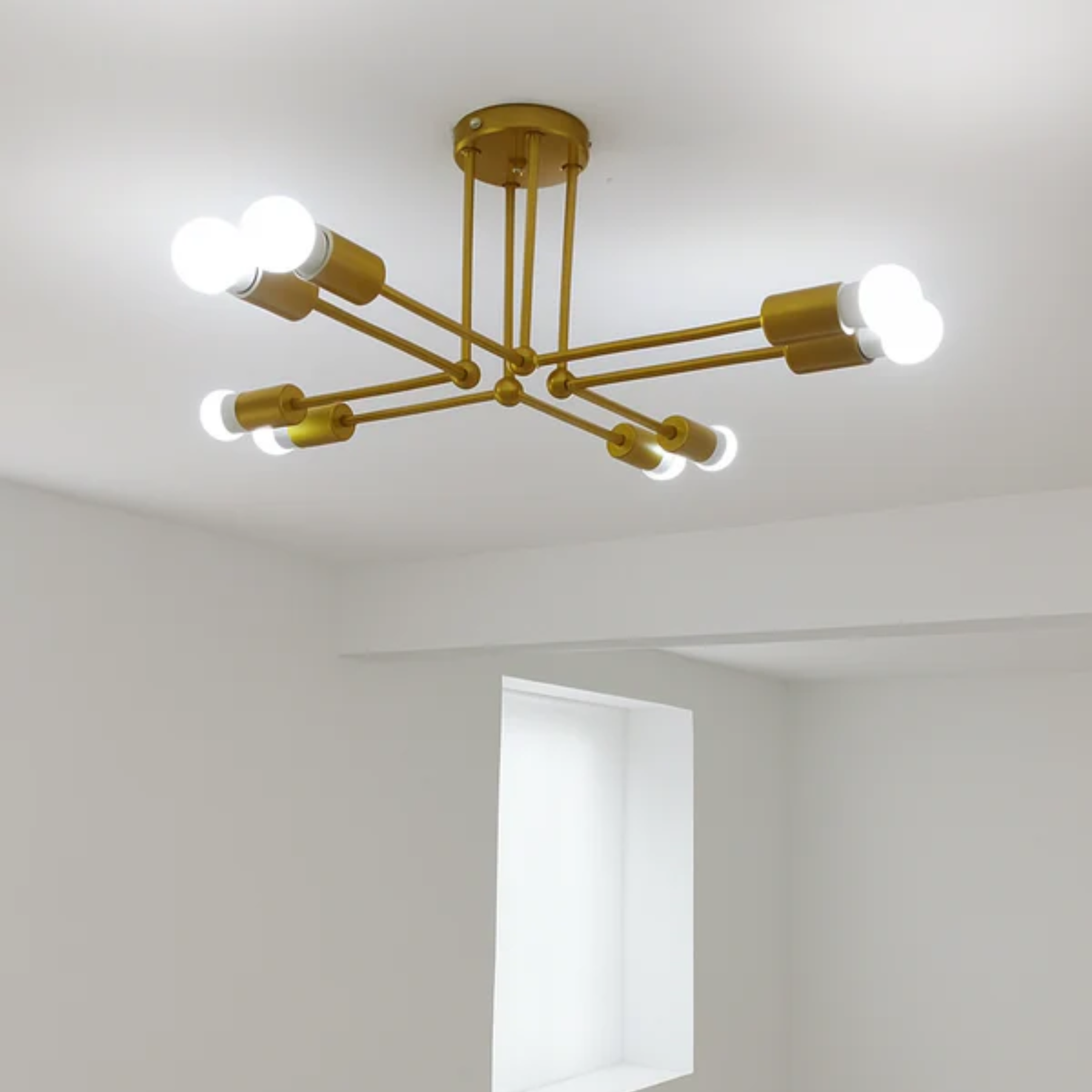 Lustre de Teto Moderno com 8 Lâmpadas e Hastes Estilo Geométrico