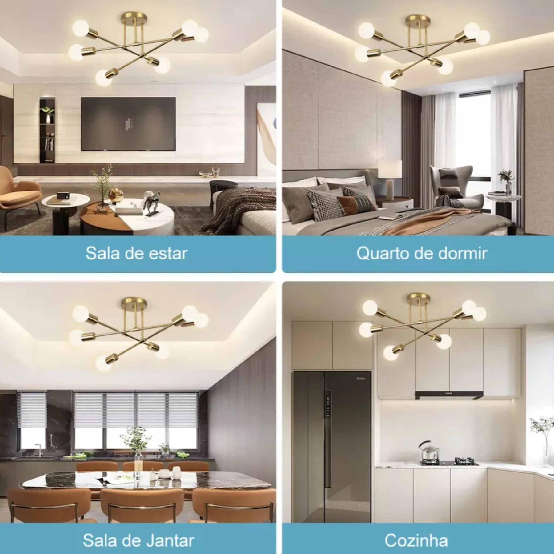 Lustre Moderno Nórdico com Acabamento em Ouro Antigo Sofisticado