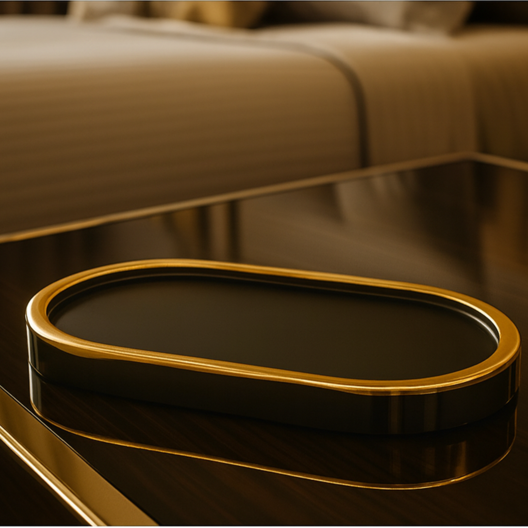 Trio Decorativo com Escultura Dourada Vaso Moderno e Bandeja