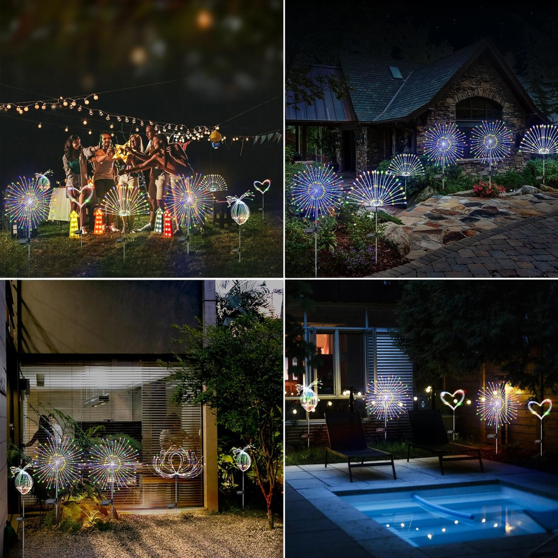 Luminária Solar Estaca LED Efeito Fogos de Artifício para Jardim