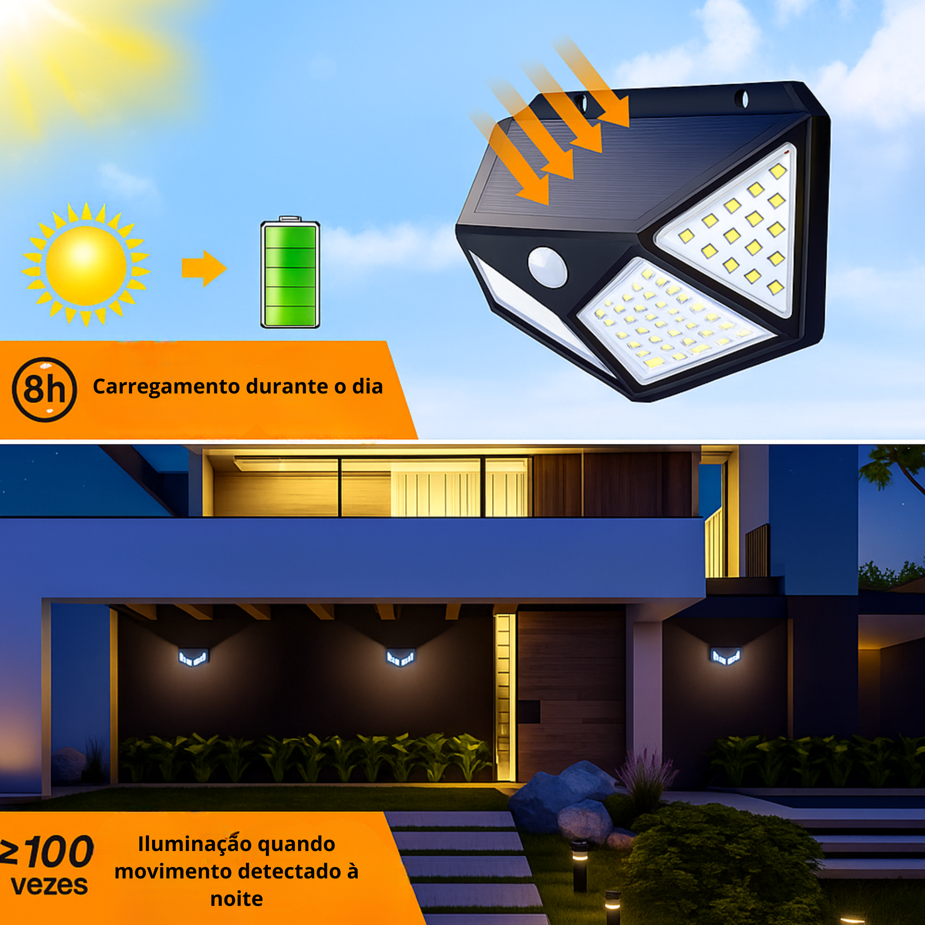 Luminária Solar  Externa 100 LEDs com Sensor de Movimento IP65