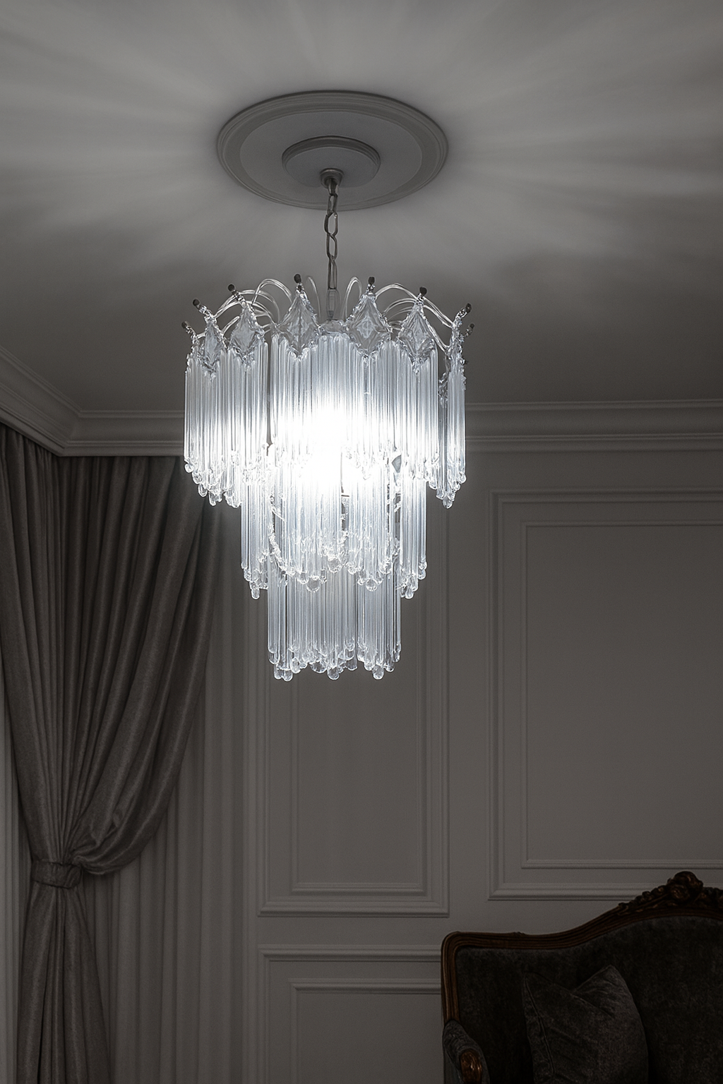 Lustre Cristal Acrílico Design Cascata de Hastes em Camadas