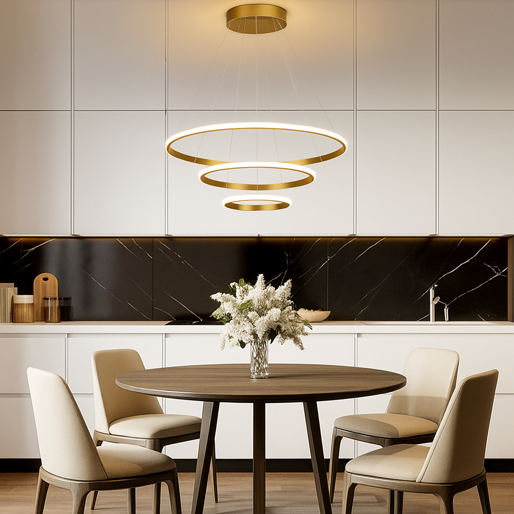 Lustre Nórdico LED Triplo Círculo com 3 Temperaturas de Luz