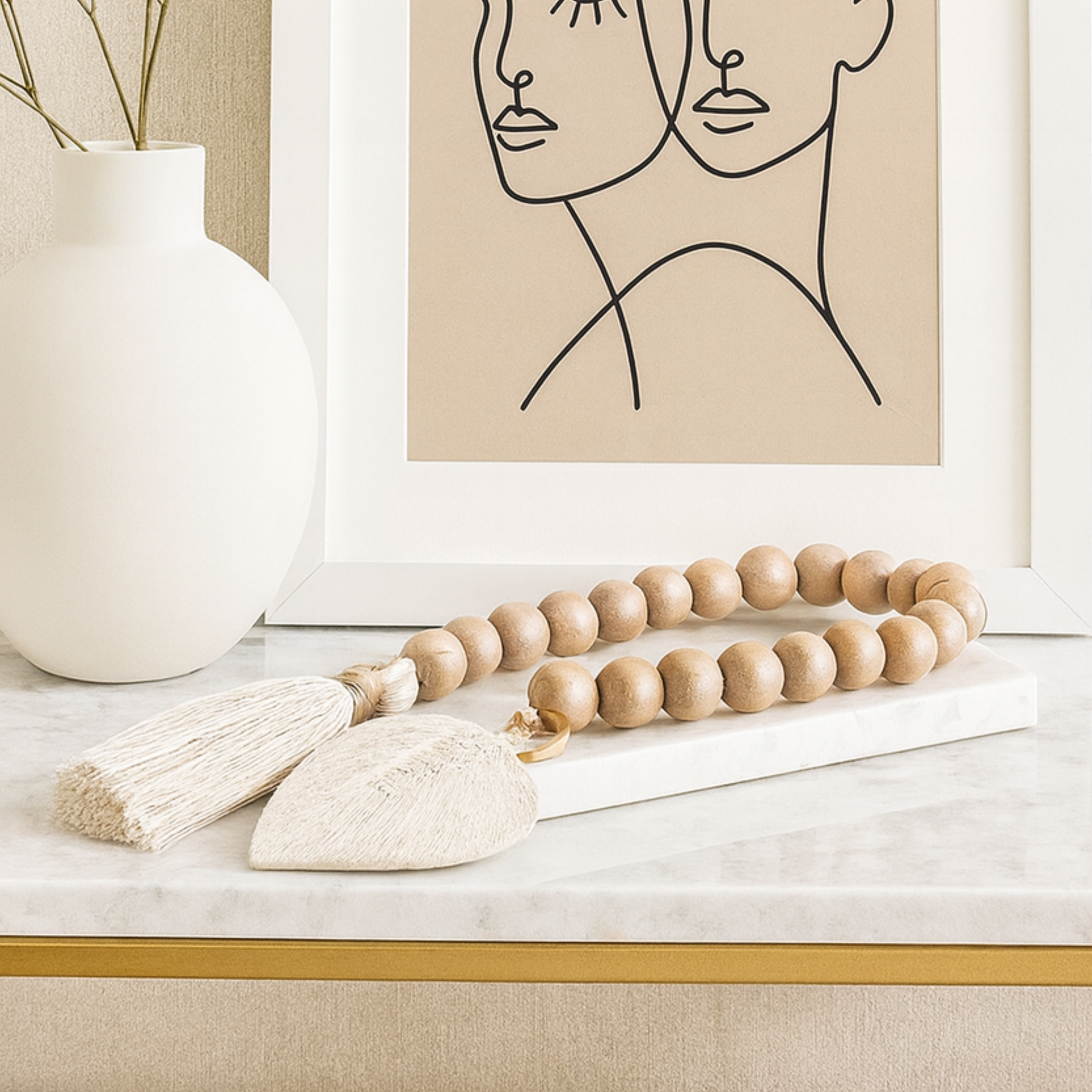 Colar Decorativo de Mesa em Madeira e Macramê Boho Rústico