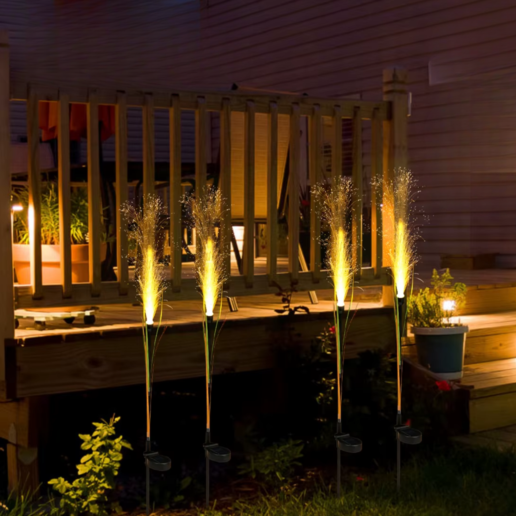 Luminária Solar LED  em Fibra Design Cana de Bambu  para Jardim