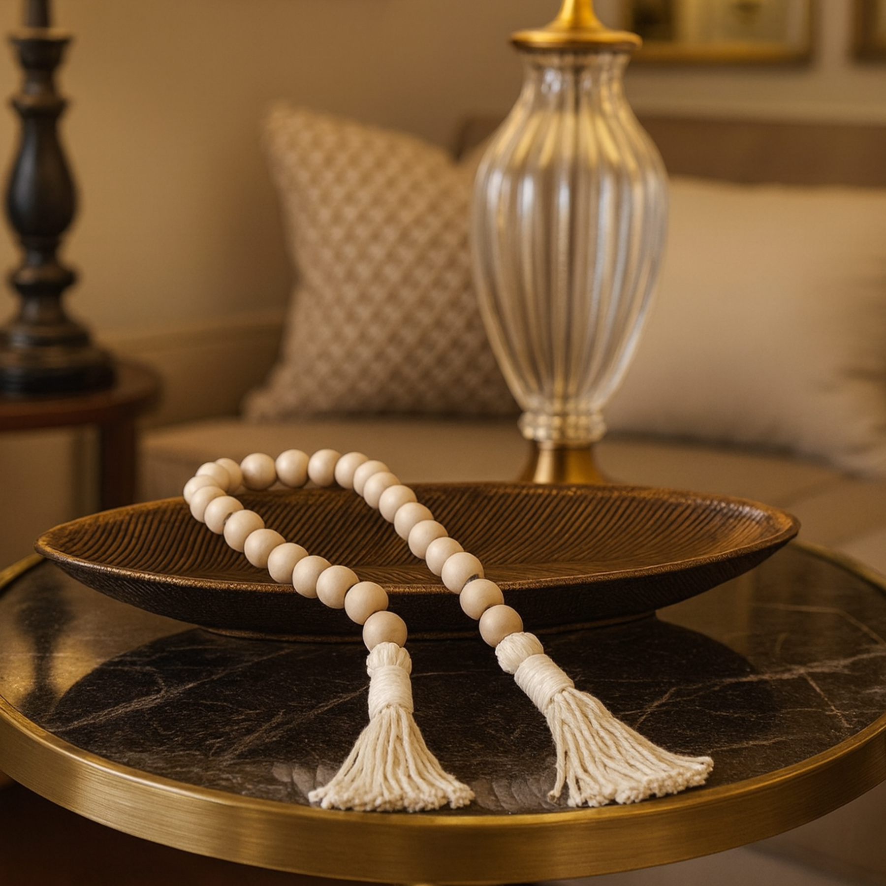 Colar Decorativo Rústico para Mesa em Contas de Madeira Crua