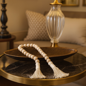 Colar Decorativo Rústico para Mesa em Contas de Madeira Crua