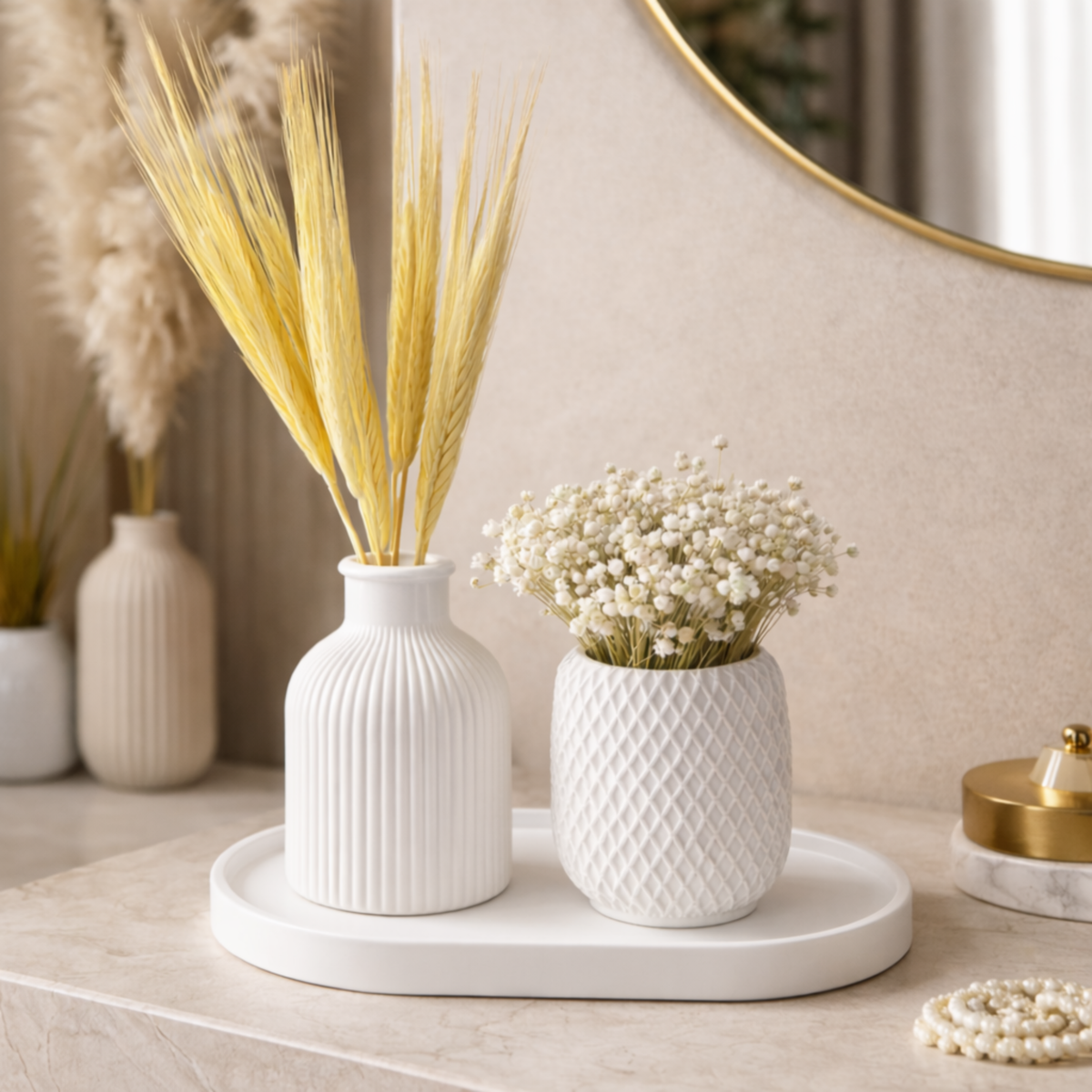 Kit Trio Decorativo Minimalista Texturizado em Gesso Mineral