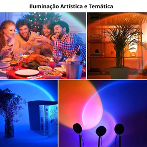 Luminária Projetor Pôr do Sol LED com 16 Cores e Controle Remoto