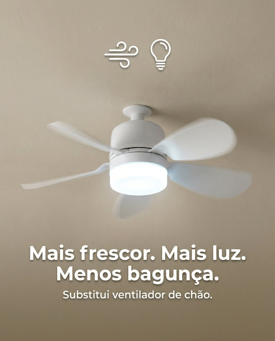 Ventilador de Teto com Luz Rosqueável Silencioso – Instalação em Segundos para ambientes Mais Frescos