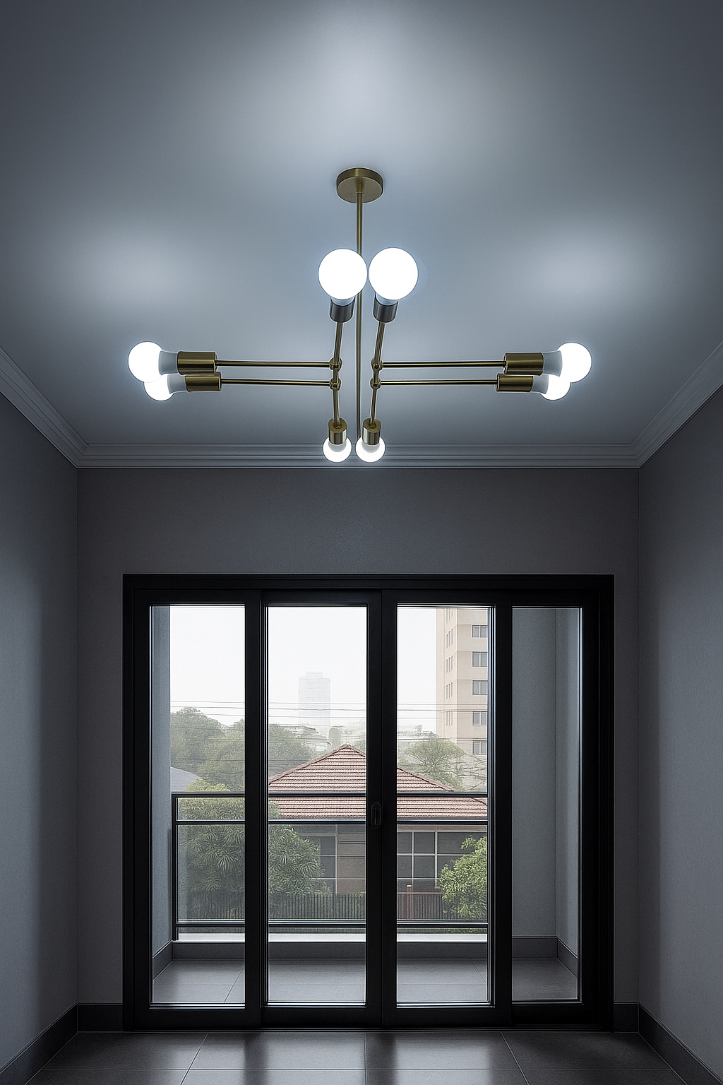 Lustre de Teto Moderno com 8 Lâmpadas e Hastes Estilo Geométrico