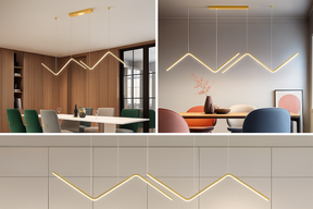 Luminária LED Pendente Geométrica Dourada com 3 Tons de Luz