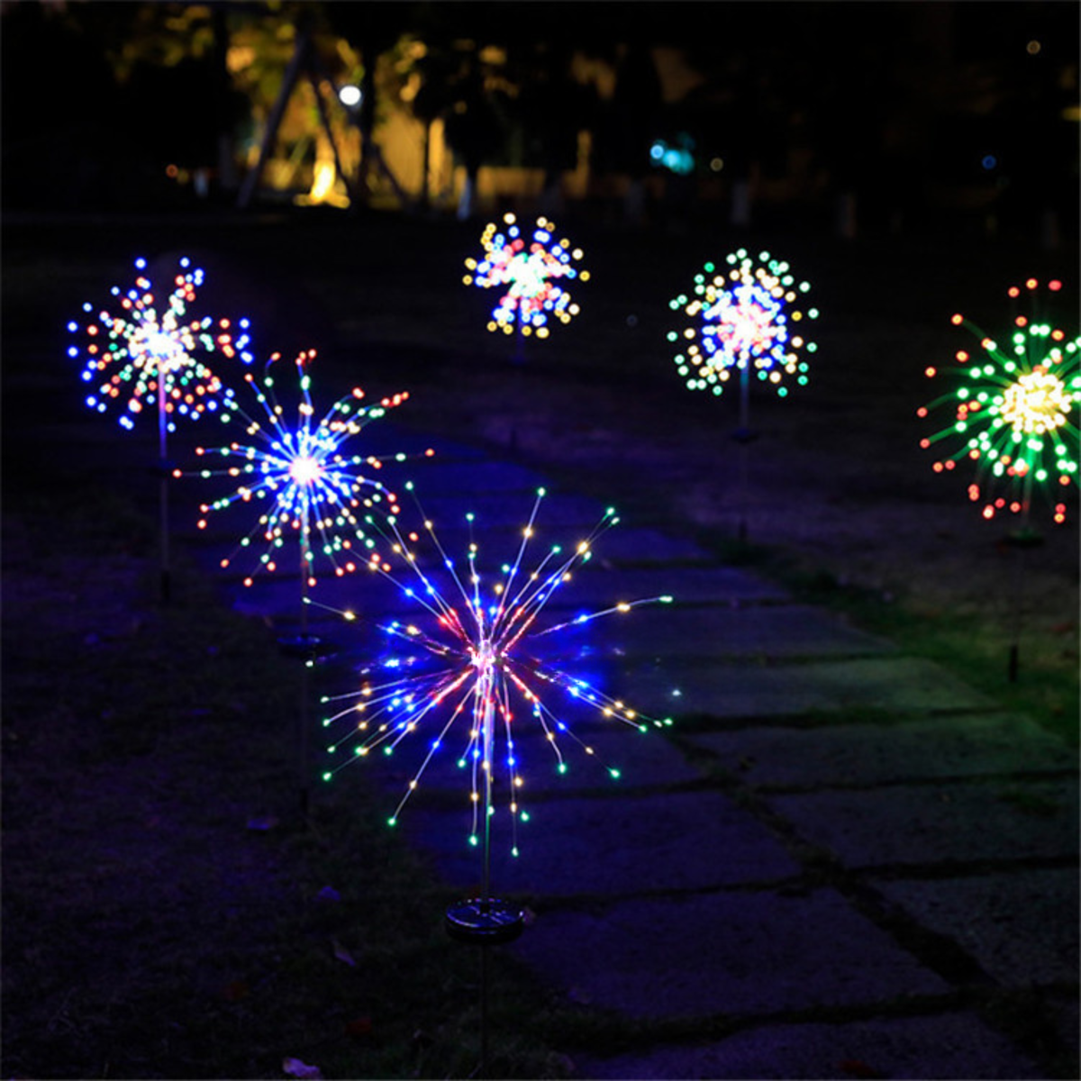 Luminária Solar Estaca LED Efeito Fogos de Artifício para Jardim
