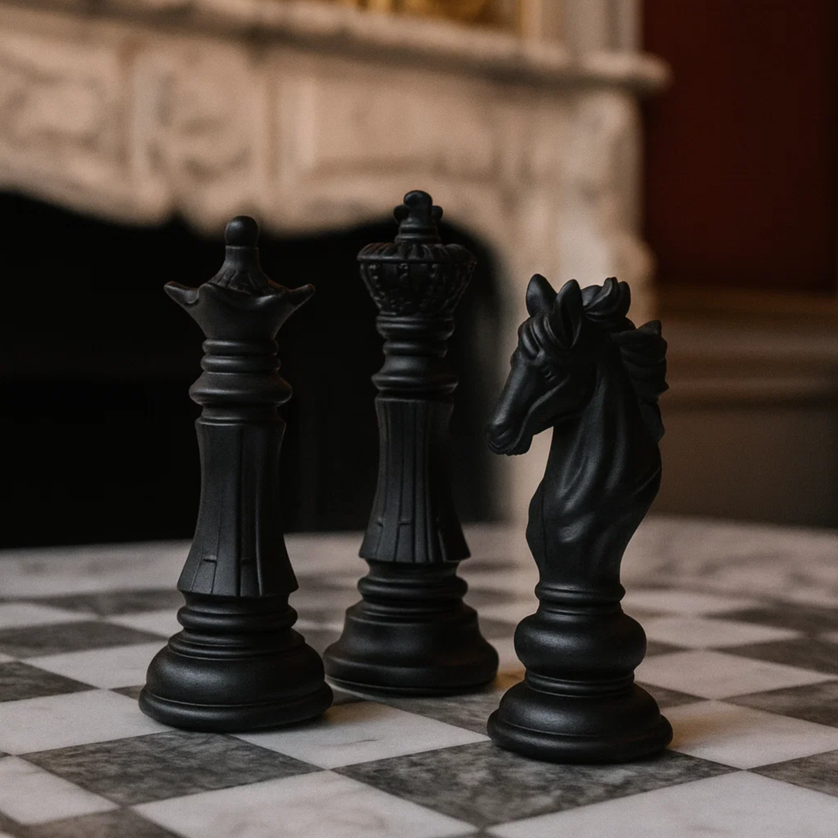 Estatuetas Decorativas 3 peças de Xadrez Rei Rainha e Cavalo