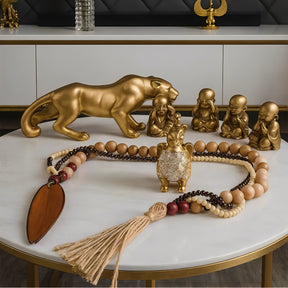 Colar Artesanal de Mesa com Contas de Madeira Mdf Boho Chic