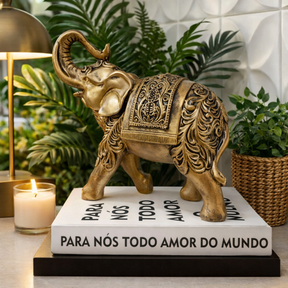 Escultura Elefante Indiano Dourado Decorativo Prosperidade e Sorte