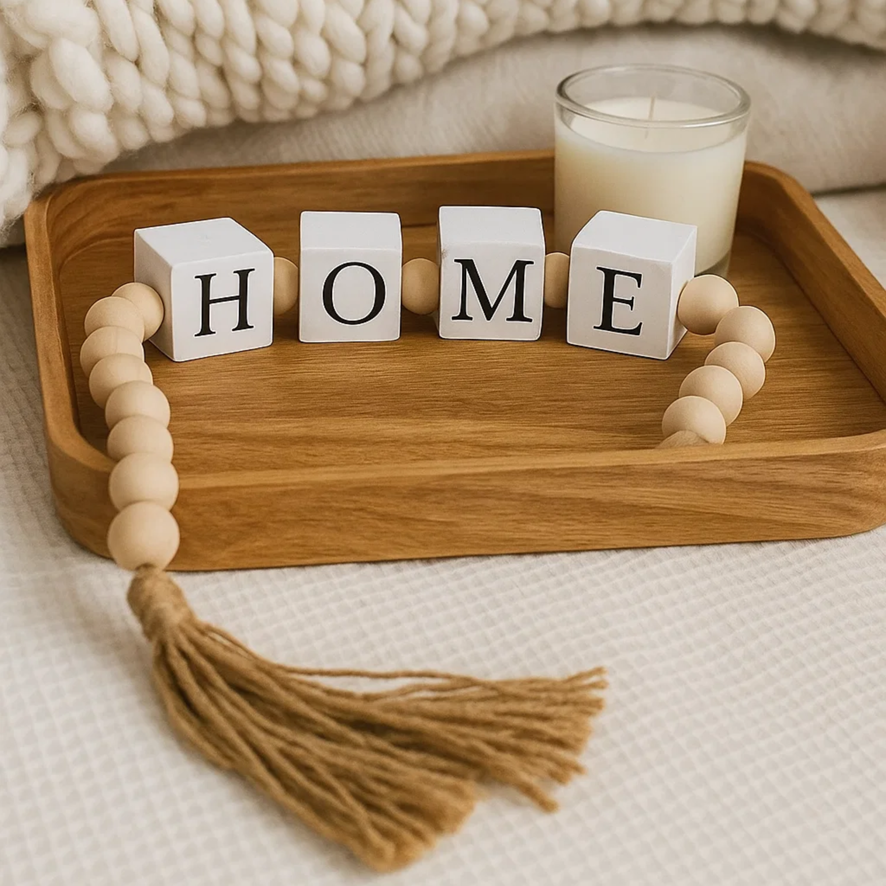 Colar Decorativo de Mesa Sofisticado em Madeira Bege