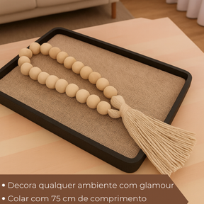 Colar Decorativo Rústico para Mesa em Contas de Madeira Crua